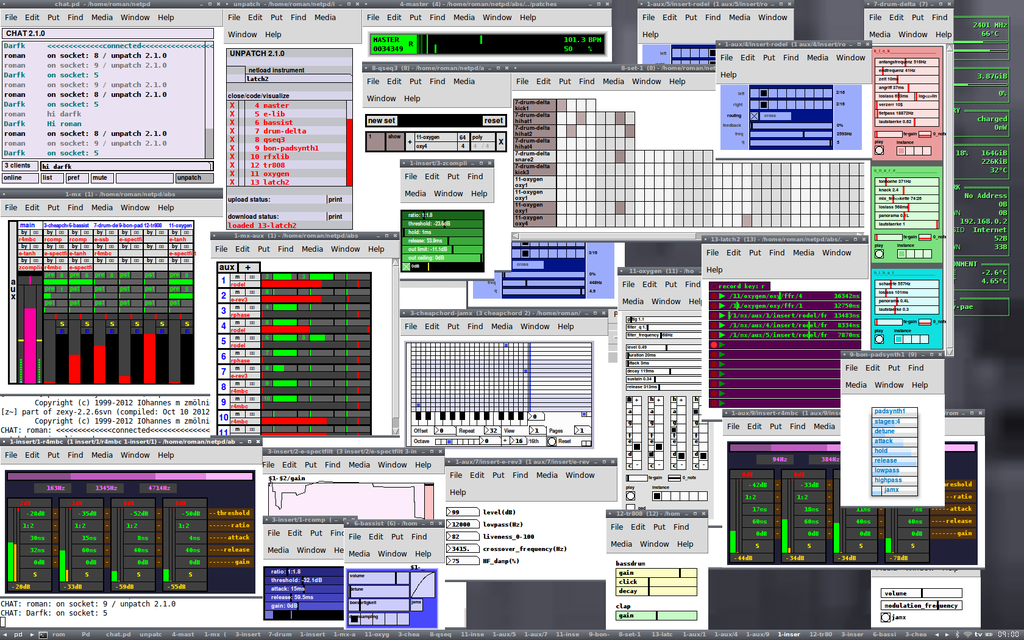 Screenshot of PD with many patches open Screenshot of PD with many patches open