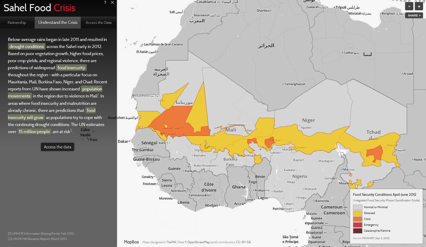 TileMill Map showing food security conditions in the Sahel Zone